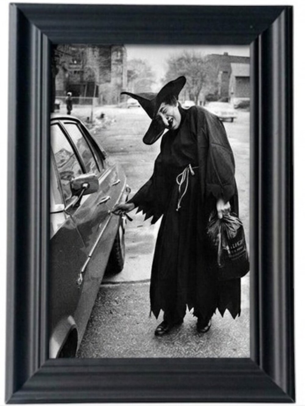Vintage Witch Without Broome Halloween  70s Funny Fall Framed Photo Print Art